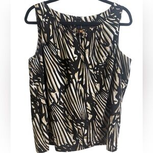 Black, Tan and White Butterfly Wing Patterned Sleeveless Top, Dana Bachman